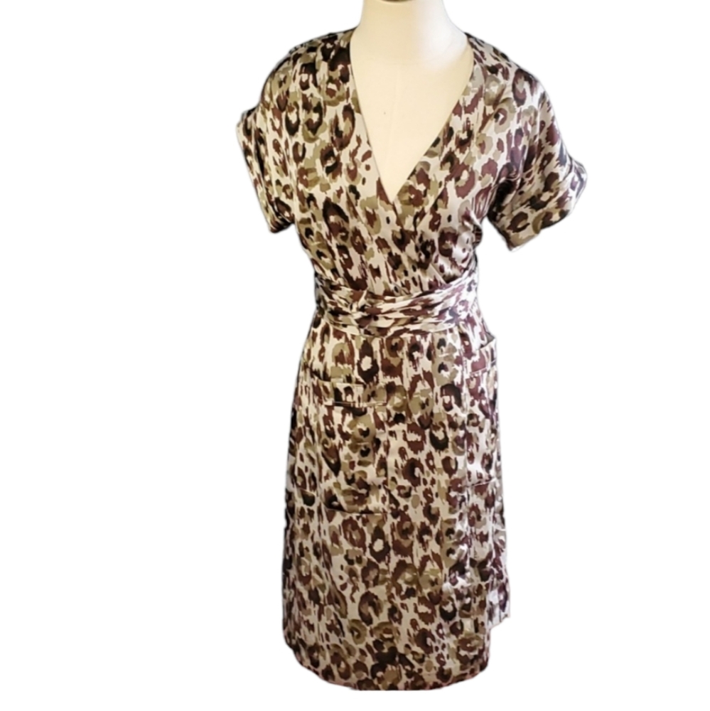 NWT J crew camo Green brown women wrapped dress size xs